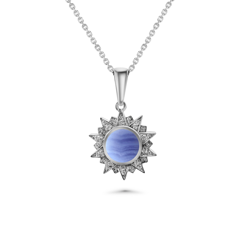 Sunburst Blue Lace Agate Pendant 10mm