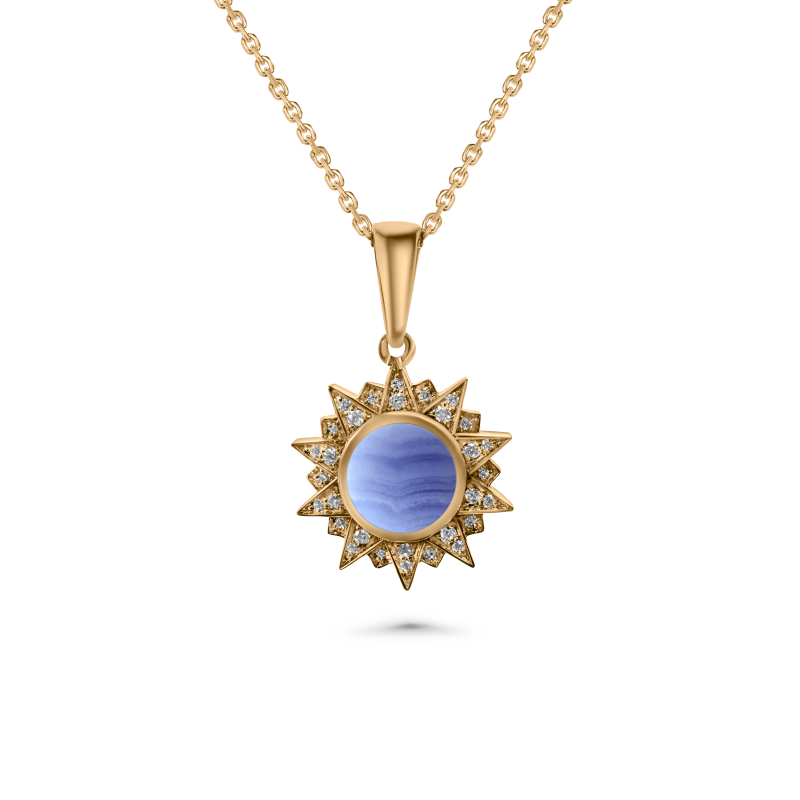 Sunburst Blue Lace Agate Pendant 12mm