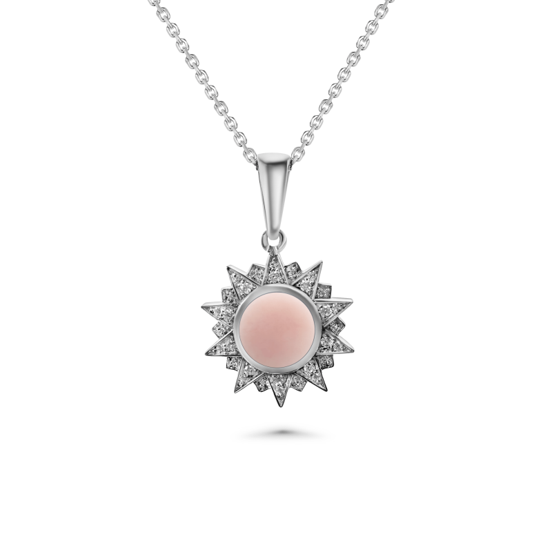 Sunburst Pink Opal Pendant 8mm