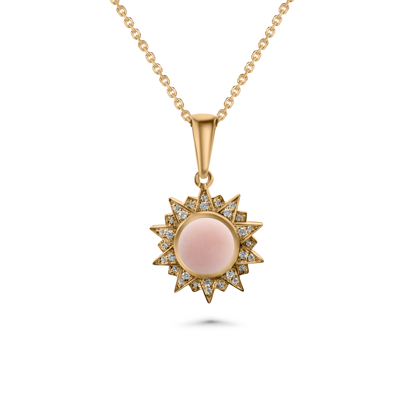 Sunburst Pink Opal Pendant 8mm
